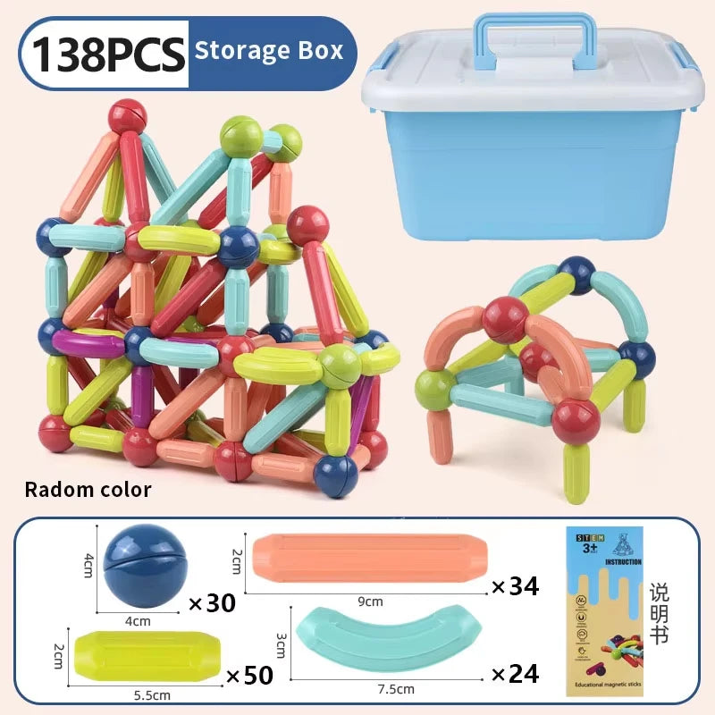 Magnetic Building Blocks Set – Montessori Educational Stick & Rod Constructor Toys for Kids Boys & Girls