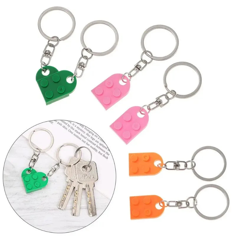 Love Heart Brick Keychain - Matching Couple Key Ring, Building Block Jewelry Gift for Birthdays