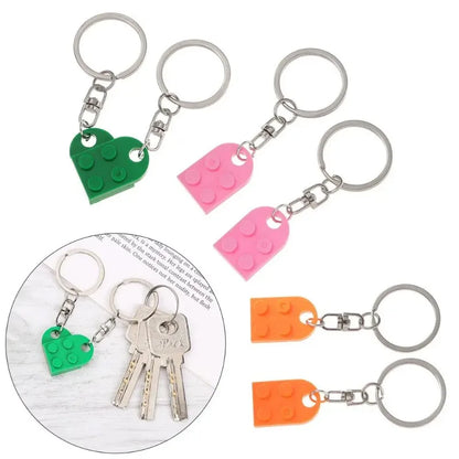Love Heart Brick Keychain - Matching Couple Key Ring, Building Block Jewelry Gift for Birthdays