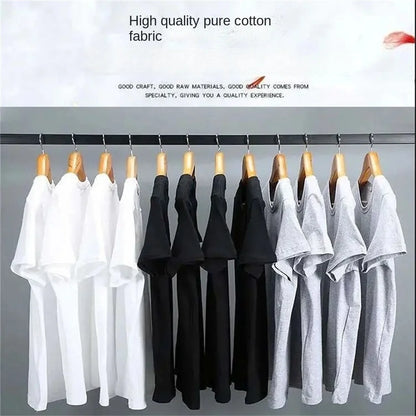 Men's & Women's Cotton T-Shirt — Summer Solid Color Round Neck Short-Sleeve Top, Casual Couple White Tee