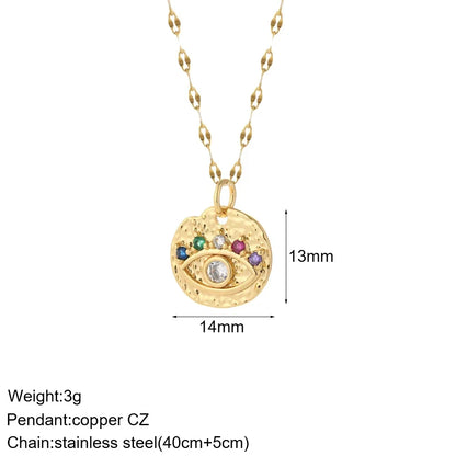 Heart Evil Blue Eye Sun Necklace – Cute Dog, Bee & Elephant Gold Pendant with Long Stainless Steel Chain for Women