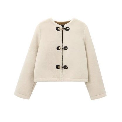 TRAF Women’s Thick Warm Faux Fur Jacket – Long Sleeve Coat with Front Toggle, Chic Fashion Outerwear