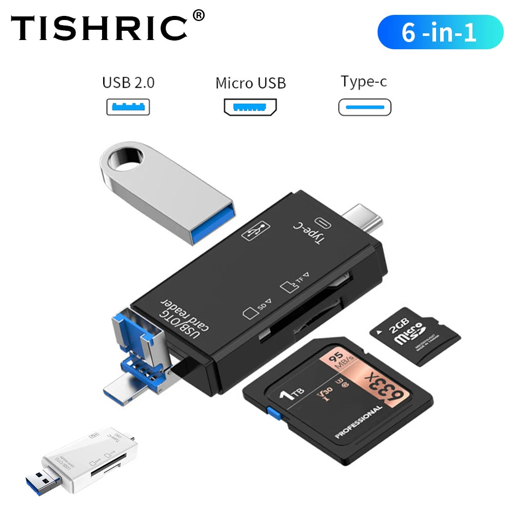 TISHRIC Type-C Memory Card Reader Adapter – SD/TF Card Reader with USB & Micro USB for MacBook, Samsung, Huawei & Xiaomi