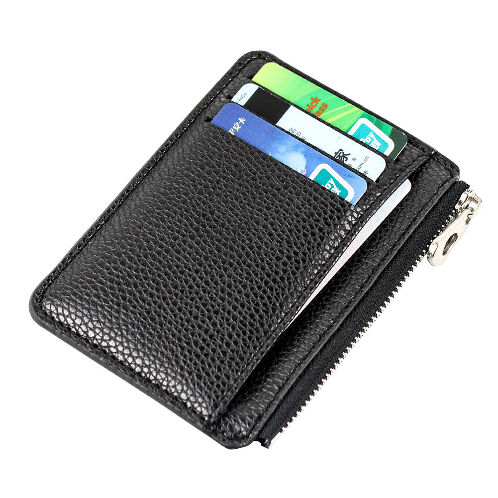 Mini Slim Zipper Card Wallet for Men — Portable Ultra-Thin Black Purse for ID, Bank & Credit Cards