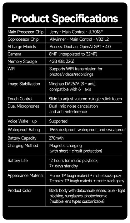 LIGE AI Smart Glasses — 8MP Camera, Video Recording, 100+ Languages Translation, Bluetooth Call & Music for Men & Women