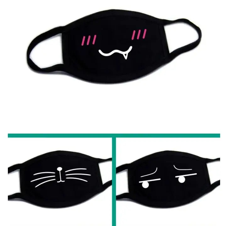 Black Cotton Winter Mask — Unisex Thickened Half-Face Cotton Cartoon Pattern Anti-Dust Respirator