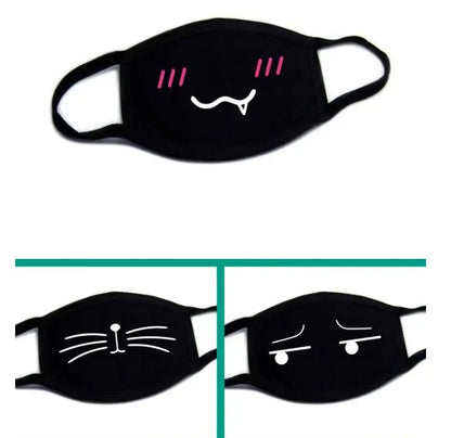 Black Cotton Winter Mask — Unisex Thickened Half-Face Cotton Cartoon Pattern Anti-Dust Respirator