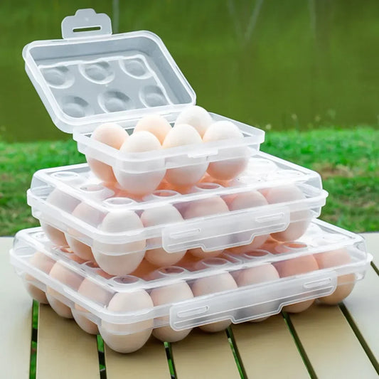 Portable Egg Storage Box - Plastic Refrigerator Egg Holder Tray with Lid for Fridge, Camping, Hiking & Outdoor Use