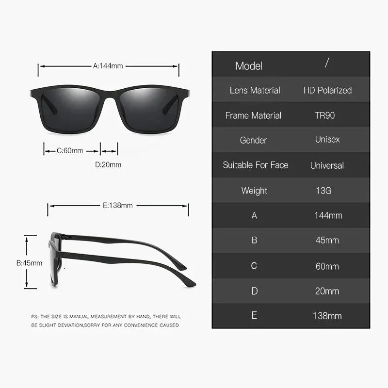 Luxury Men’s Polarized Sunglasses – Vintage Square TR90 Frame, Ultra-Light UV400 Driving & Fishing Eyewear