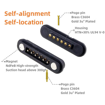 2A Waterproof Magnetic Pogo Pin Connector – 2.54mm Spring-Loaded DC Power Socket, 2-6 Positions