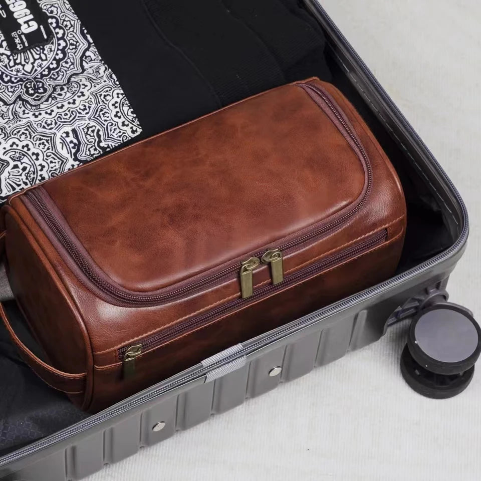 Leather Toiletry Bag for Men and Women - Large Dopp Kit, Hanging Travel Bag for Cosmetics and Essentials
