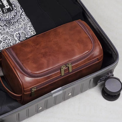 Leather Toiletry Bag for Men and Women - Large Dopp Kit, Hanging Travel Bag for Cosmetics and Essentials