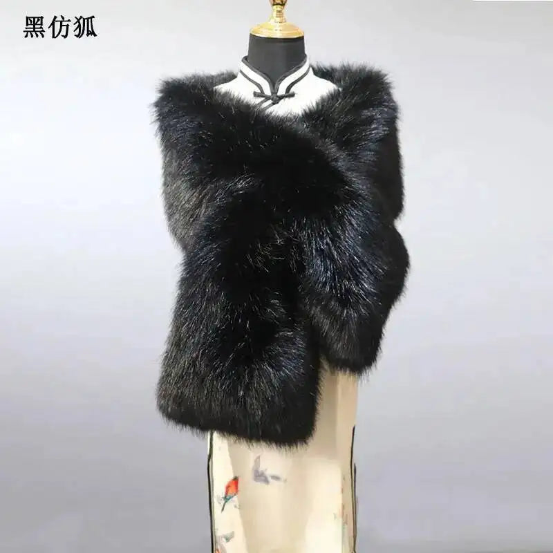 32-Color Luxury Faux Fox Fur Shawl – Women’s Plush Winter Scarf, Wrap & Cape for Wedding & Coat