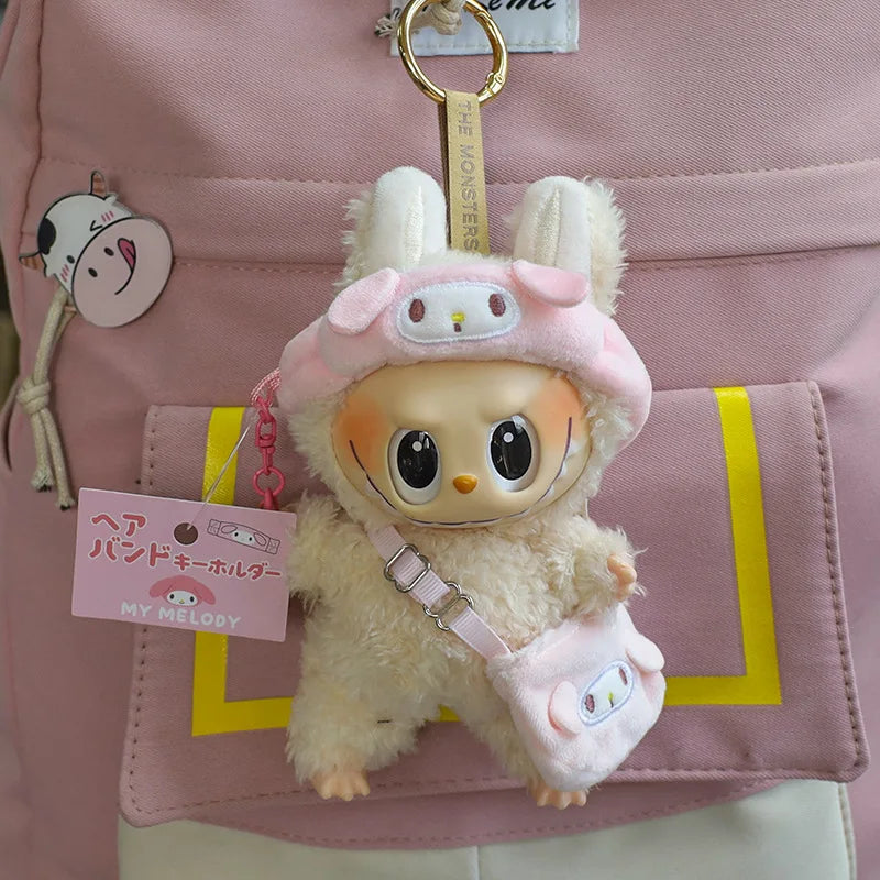 Sanrio Doll Clothing & Accessories Set – Hello Kitty, My Melody & Kuromi Outfit for Labubu V1/V2 Dolls with Hair Band & Messenger Bag