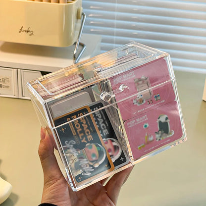 Multifunctional Acrylic Card Storage Box – 12x10.5cm Display Case with 2 Compartments, Holds 400 Postcards or Photos