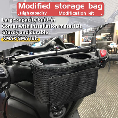 Yamaha NMAX/XMAX/TMAX Motorcycle Handlebar Cup Holder — Water Bottle Cage & Storage Bag for Scooters