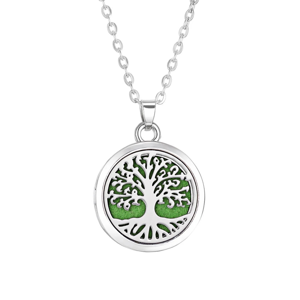 Tree of Life Aromatherapy Necklace – Stainless Steel Essential Oil Diffuser Locket Pendant