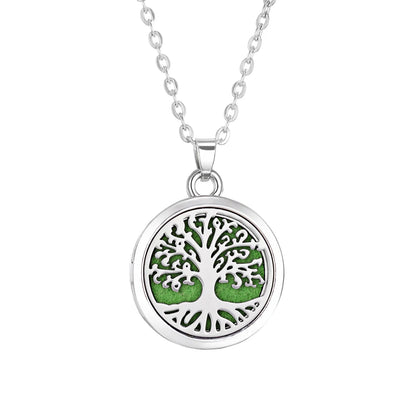 Tree of Life Aromatherapy Necklace – Stainless Steel Essential Oil Diffuser Locket Pendant