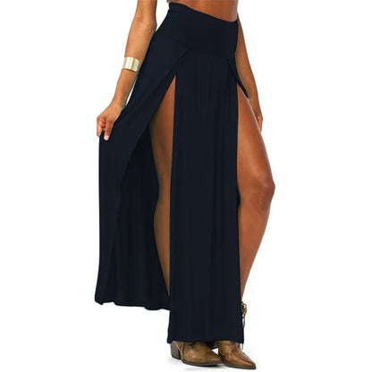 Women’s High Waisted Double Slit Maxi Skirt – Sexy Solid Color Long Summer Skirt Elegant Fashion Casual Wear Valentine’s Day Gift Style