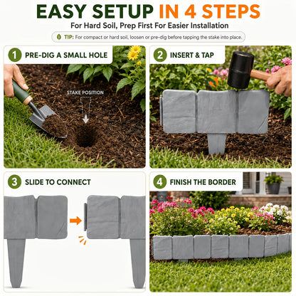 Stone-Look Garden Edging - No-Dig Landscape Border Panels for Flower Beds, Lawns & Pathways