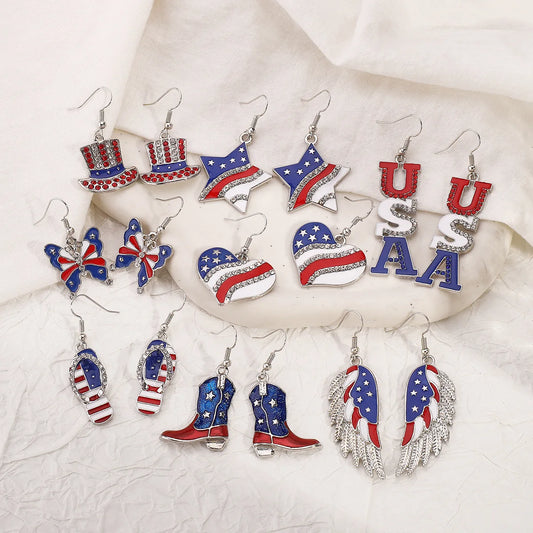 USA Flag Hat Wing Charms Earrings - Patriotic 4th of July Rainbow Flag Dangle Jewelry for Women & Girls