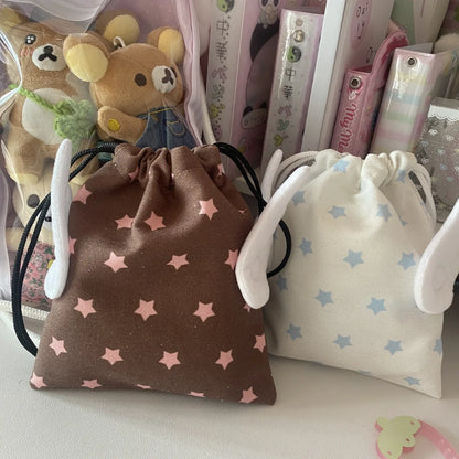 Portable Star Pattern Drawstring Storage Bag - Canvas Cosmetics, Stationery & Accessories Organizer Pouch