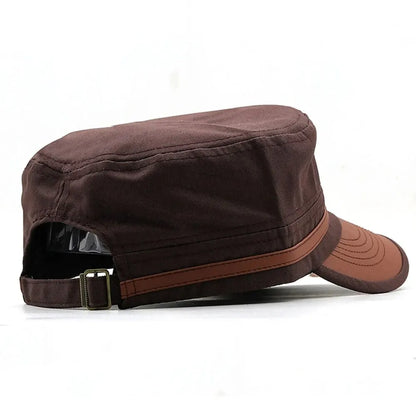 Casual Cadet Hat for Men - Flat Top Cotton Visor Cap - Vintage Army Style Dad Hat for Summer and Autumn - Unisex Baseball Cap