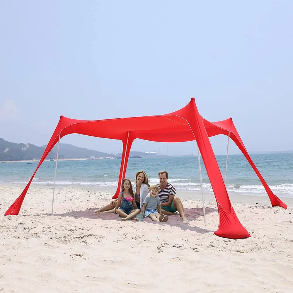 Family Beach Canopy – Large UPF50+ Sunshade Tent with Stability Poles for Beach, Camping, Parties & Picnics