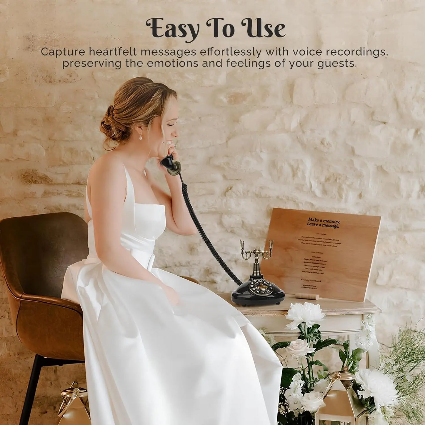 Vintage-Style Audio Guest Book Phone - Voicemail Recorder for Weddings, Graduations, Retirements, Birthdays & Baby Showers