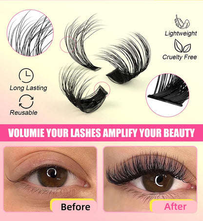 Individual Cluster Lashes – 20-100D Natural Look DIY Eyelash Extensions, 280pcs Mixed Tray Volume Lashes