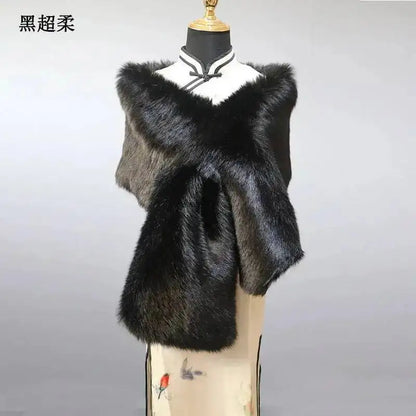 32-Color Luxury Faux Fox Fur Shawl – Women’s Plush Winter Scarf, Wrap & Cape for Wedding & Coat