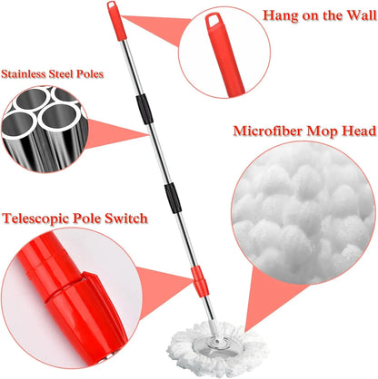 Black Spin Mop Bucket Set with Wringer – Wheeled Bucket, Adjustable Handle & 3 Replacement Mop Refills