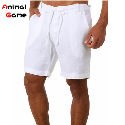 Men's Summer Linen Cotton Shorts - Loose Solid Cargo Beach & Casual Leisure Shorts