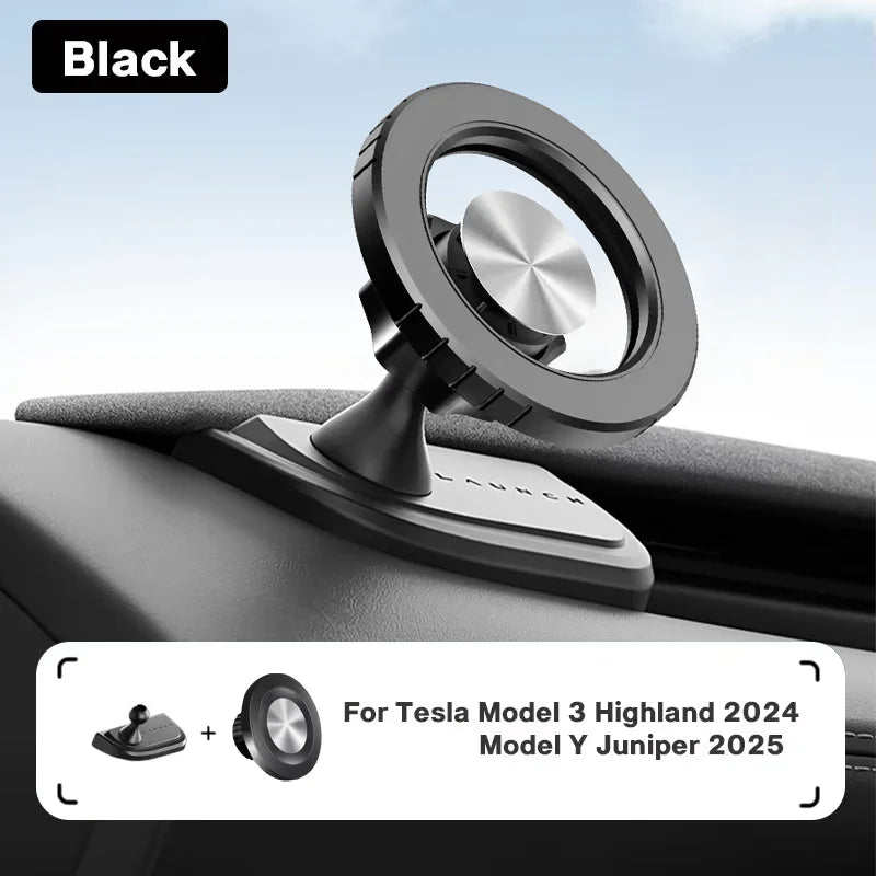 Magnetic Tesla Phone Holder – 360° Rotatable Car Mount for Model 3 Highland and Model Y Juniper
