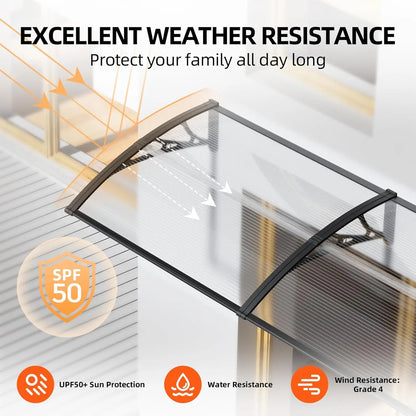 Polycarbonate Outdoor Awning - Waterproof DIY Canopy Roof Cover for Doors, Windows & Patios