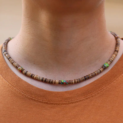 Noter Men’s Natural Coconut Beads Necklace – 19-Inch Handmade Wooden Choker for Casual Jewelry & Gifts