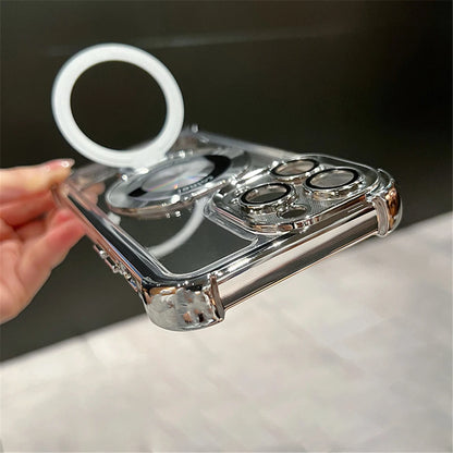 Luxury Plated Shockproof Magnetic Bracket for MagSafe – Clear Case with Stand Holder for iPhone 15, 16, 14, 13, 12, 11 Pro Max