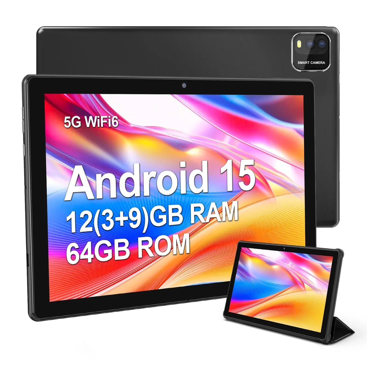 BAKEN 10″ Android 15 Tablet — Quad-Core, 12GB RAM + 64GB Storage, 5G WiFi, 1280×800 Display, Dual Cameras