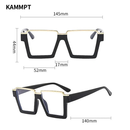 KAMMPT Oversized Square Glasses for Women – Stylish Semi-Metal Frame Eyeglasses, Vintage Design Blue Light Blocking Fashion Eyewear