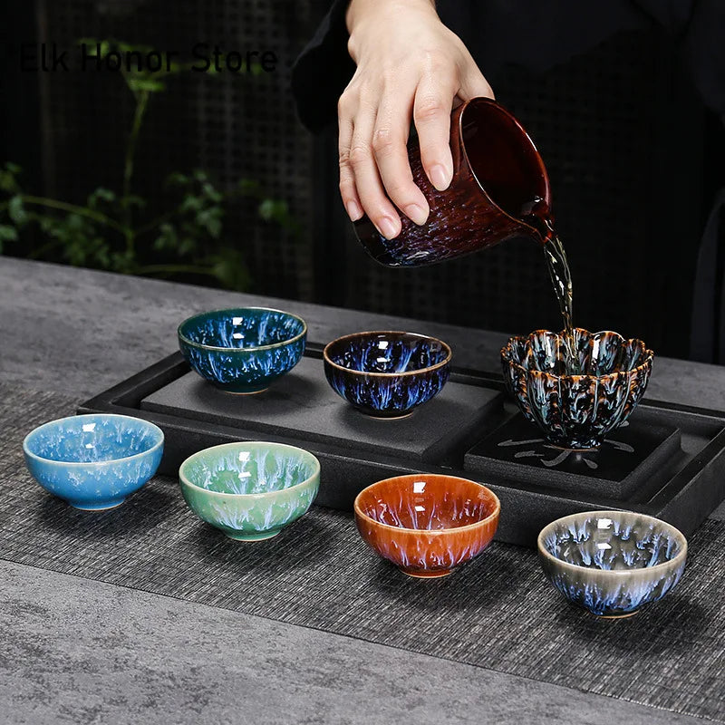 45ml Household Ceramic Teacup – Kiln Change Satin Blue Master Cup for Tea Tasting & Jianzhan Teahouse Teaware