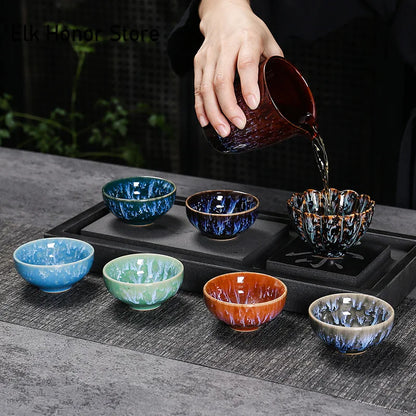 45ml Household Ceramic Teacup – Kiln Change Satin Blue Master Cup for Tea Tasting & Jianzhan Teahouse Teaware
