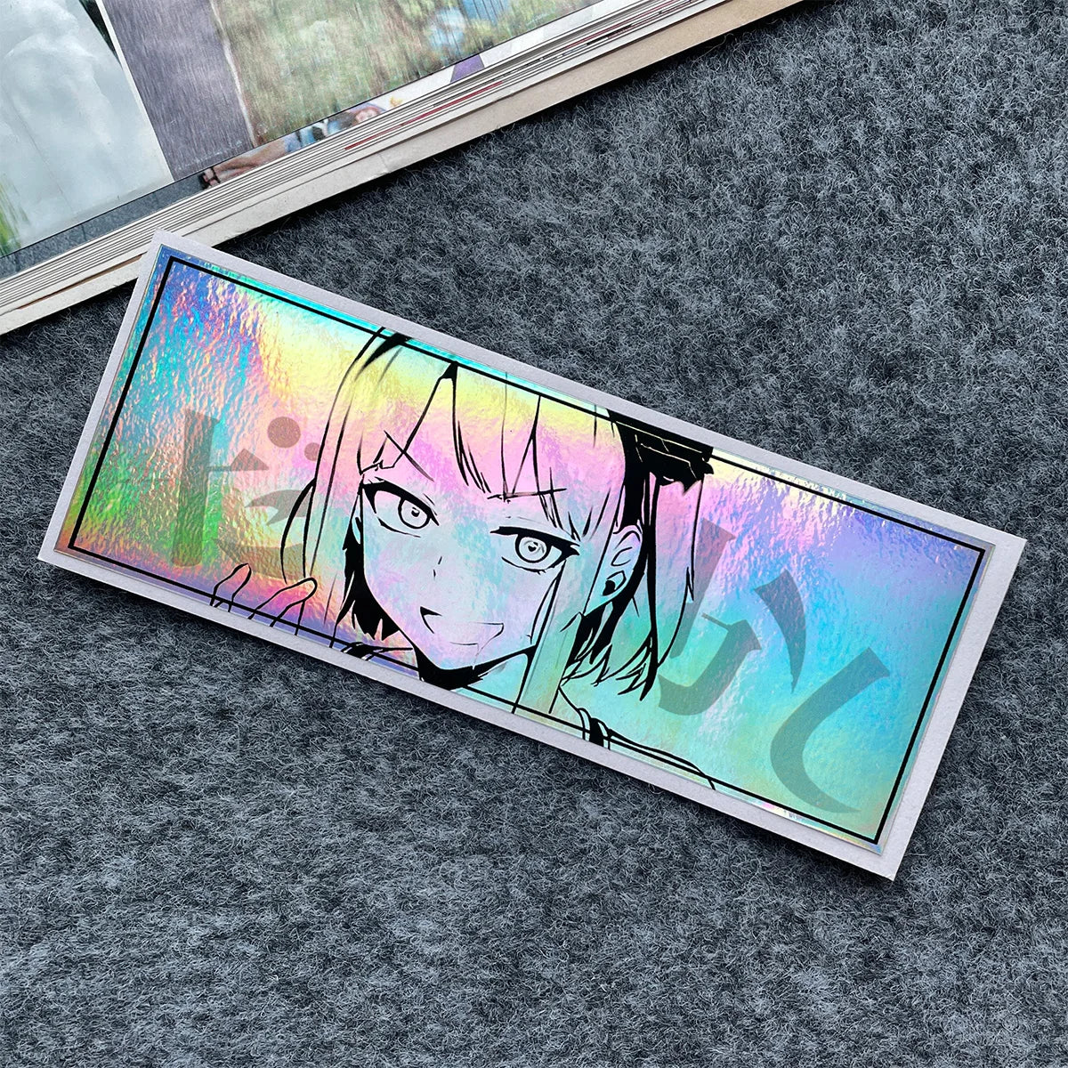 JDM Anime Girl Holographic Stickers - Rainbow Vinyl Decals for Car Windows, Motorcycles, Helmets, and Windshields
