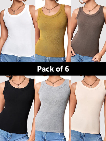 Women’s Multi-Piece Ribbed Vest Set - Solid Color Casual Layering Tops & Sports Fashion Tank Collection