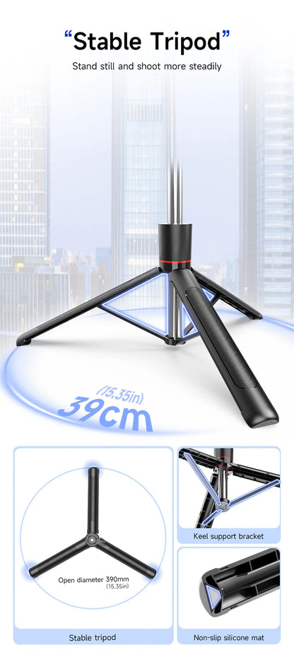 MEUYAG Selfie Stick Tripod – 1708mm Monopod with Fill Light, Bluetooth Remote, 360° Rotation & 1/4” Interface for Mobile Phones