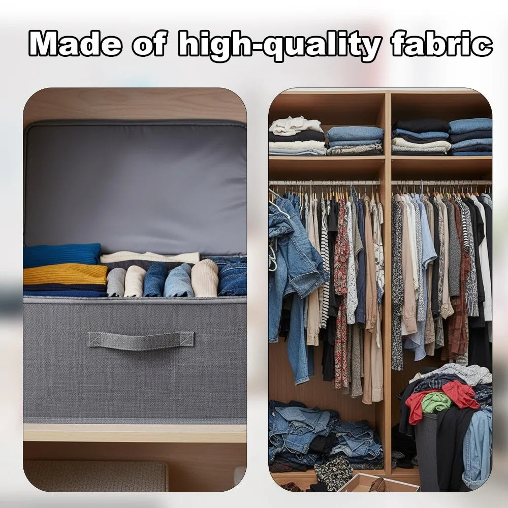Foldable Linen-Look Storage Box - Large Zipper Wardrobe Organizer Bin for Clothes, Sweaters & Household Items