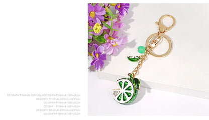 EASYA Vintage Imitation Fruit Charm Keychain – Lemon, Persimmon & Strawberry Glass Pendant, Luxury Jewelry for Women
