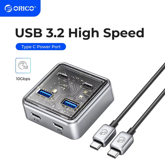 ORICO 4-Port USB 3.2 Hub — USB-A & Type-C Docking Station, 10Gbps Adapter Extender for Laptop & PC