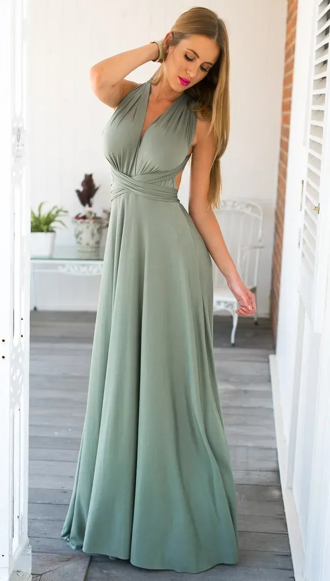 Women’s Summer Sexy V-Neck Maxi Dress – Multi-Wear Strappy Long Party Dress