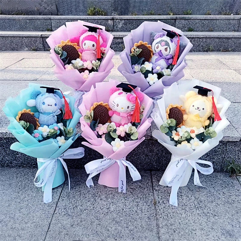 Sanrio Plush Sunflower Bouquet — Hello Kitty, Kuromi, My Melody & Cinnamoroll Gift