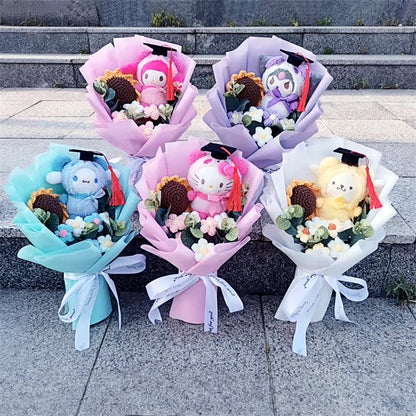 Sanrio Plush Sunflower Bouquet — Hello Kitty, Kuromi, My Melody & Cinnamoroll Gift